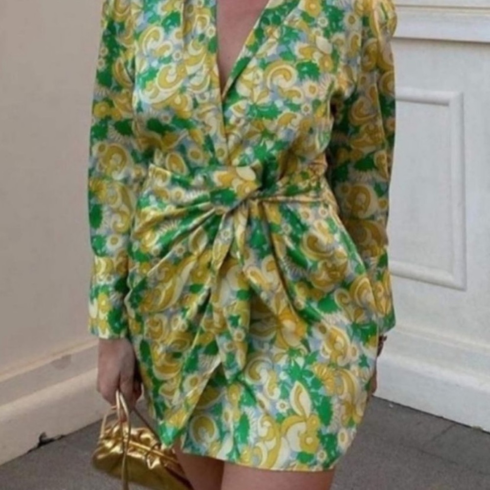 BLOGGERS FAVE Zara Green and Yellow Sheath Mini Dress with Plunge Neckline